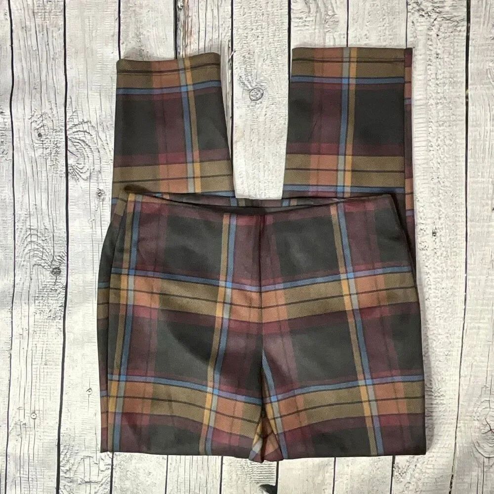 VERSONA Plaid Pull On Dress Pants